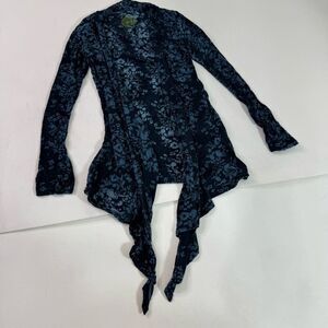 Eco Yoga Cardigan Womens Medium Organic Cotton Blend Blue Open Lightweight